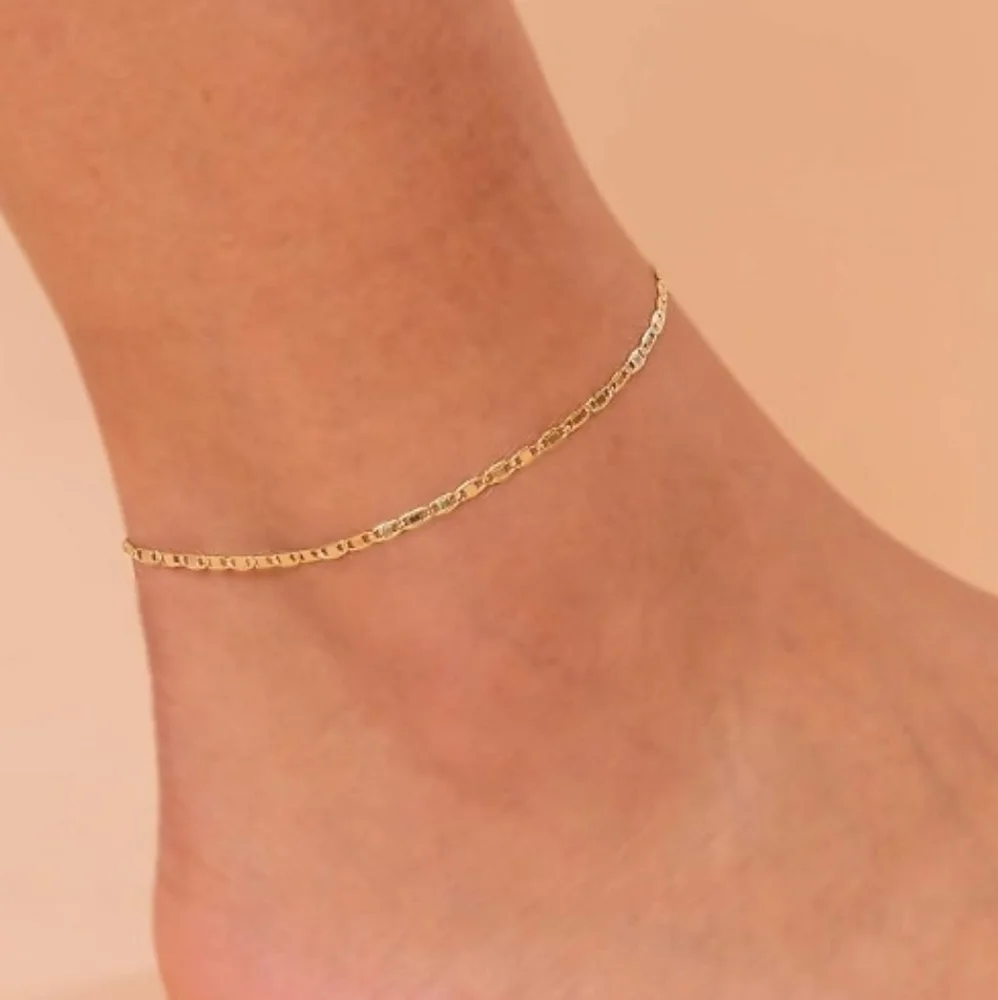 14K Gold Plated Charm Link Marina Adjustable Gold Anklet - Picture 3 of 5